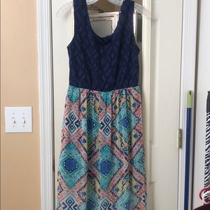 Blue, multi colored maxi dress